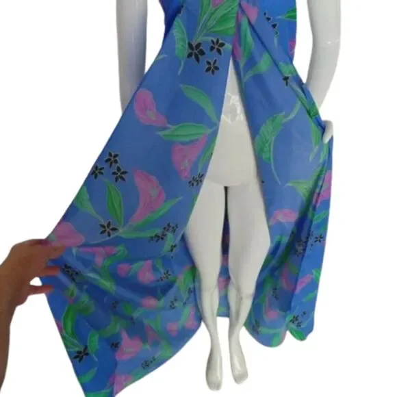 Vintage HILO HATTIE True Wrap/Sarong/Pareo, OS, Blue Floral, Maxi/Floor length - Picture 4 of 11